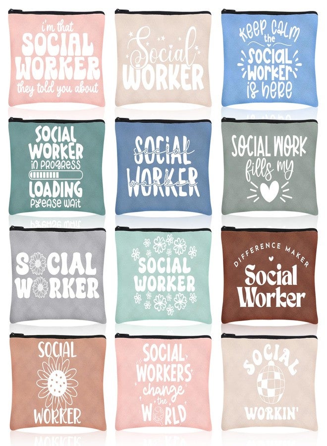 Abbylike 36 Pcs Social Worker Appreciation Gifts for Christmas Social Worker Month Makeup Bags Portable Cosmetic Canvas Pouch Travel Organizer Bulk for Party Favors for Women Girls(Muted Colors) - Image 1