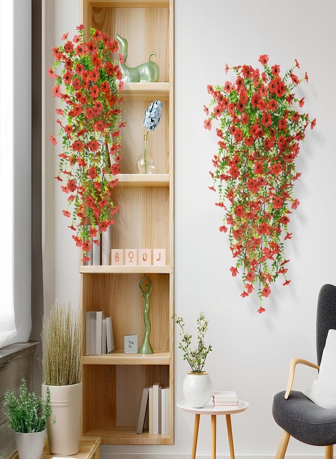 ZFProcess Artificial Hanging Flowers Plants for Outdoor Spring Decoration, 2PCS Faux Silk Daisy UV Resistant Look Real for Outside Home Indoor Planter Porch Window Yard Decor(Red) - Image 5