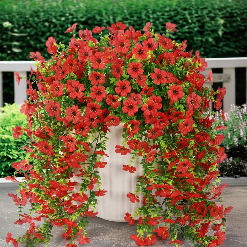 ZFProcess Artificial Hanging Flowers Plants for Outdoor Spring Decoration, 2PCS Faux Silk Daisy UV Resistant Look Real for Outside Home Indoor Planter Porch Window Yard Decor(Red) - Image 1