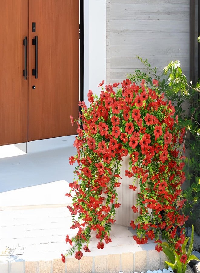 ZFProcess Artificial Hanging Flowers Plants for Outdoor Spring Decoration, 2PCS Faux Silk Daisy UV Resistant Look Real for Outside Home Indoor Planter Porch Window Yard Decor(Red) - Image 3