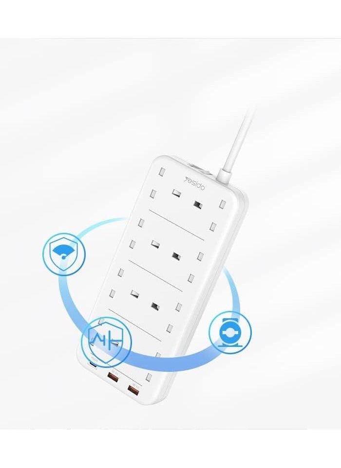 Yesido YESIDO 2 Meter MAx 3250W capacity 8 AC ports Power Socket with PD and QC fast charging USB ports.  - Image 1