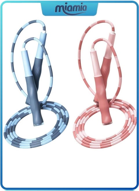 Soft Beaded Jump Rope, Adjustable Tangle Free Skipping Rope with Soft Anti-slip Handles, 9.2 Feet Segmented Kids Jumping Rope for Men, Women, Kids Keeping Fit, Training, حبل قفز (2-Pack)