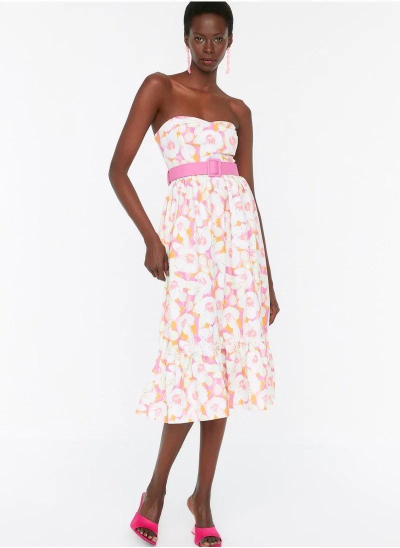 trendyol Ruffle Hem Floral Print Bandeau Dress