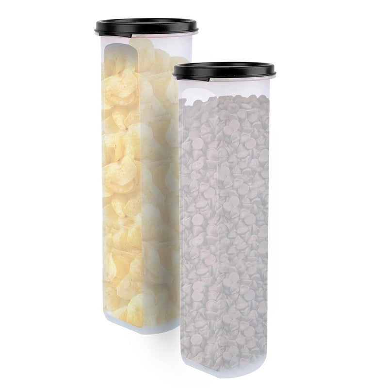 Cutting EDGE Smart Slim Storage AirTight Plastic Round Modular Container for Spaghetti Pasta Juice Snacks Stackable BPA Free 1100ML Black Pack of 2 - Image 1