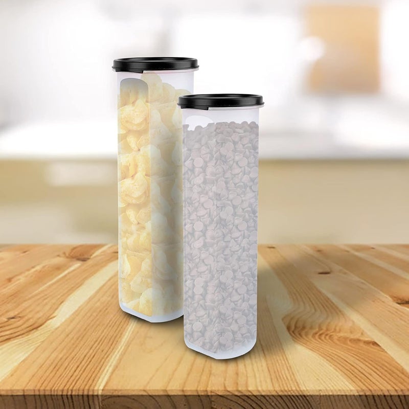 Cutting EDGE Smart Slim Storage AirTight Plastic Round Modular Container for Spaghetti Pasta Juice Snacks Stackable BPA Free 1100ML Black Pack of 2 - Image 3