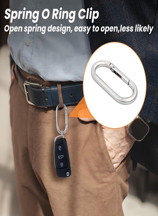 Hzopcw 3pcs Oval Keychain Clip, Metal Key Ring, Heavy Duty Keychain Clasp Spring O Snap Ring for Backpacks Handbag Bags Purses Straps Belts DIY Crafts- Silver - Image 4