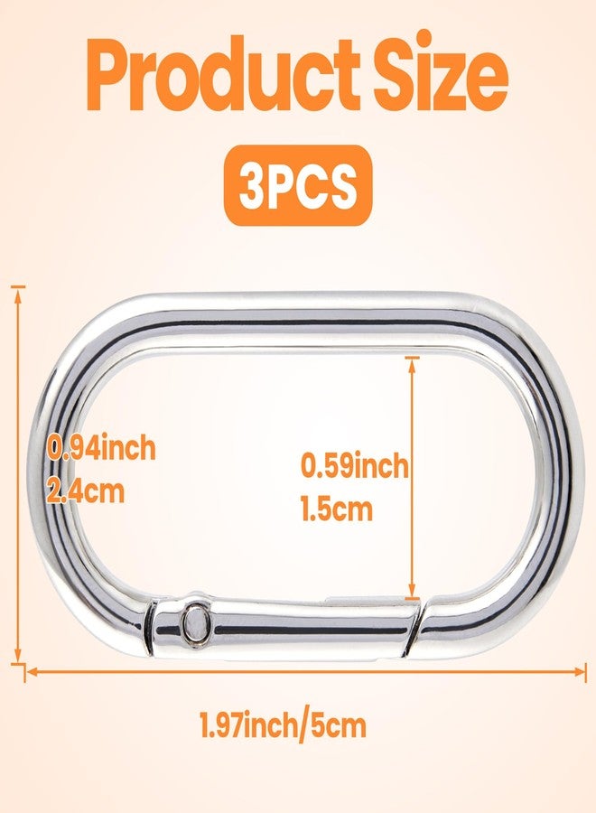 Hzopcw 3pcs Oval Keychain Clip, Metal Key Ring, Heavy Duty Keychain Clasp Spring O Snap Ring for Backpacks Handbag Bags Purses Straps Belts DIY Crafts- Silver - Image 2