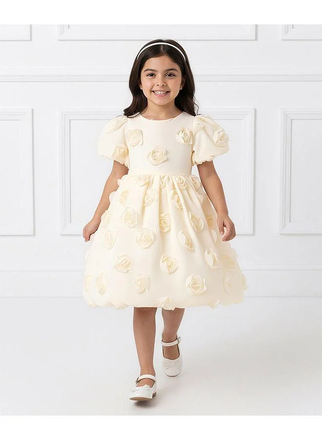 Mark & Mia Mark & Mia Floral Applique Short Sleeves Party Dress - Cream