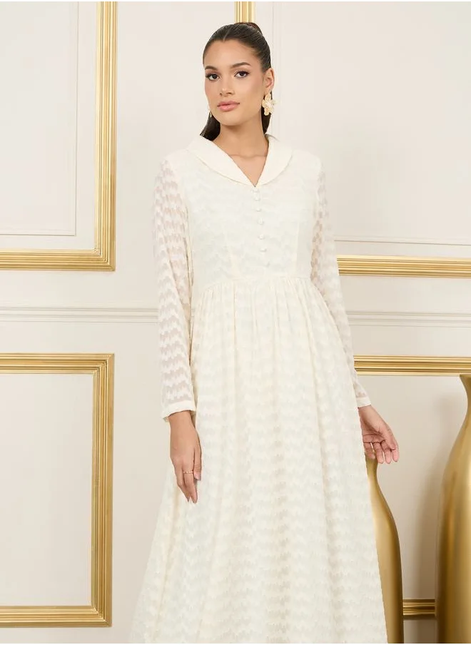 ستايلي Burnout Texture Collared A-Line Maxi Dress