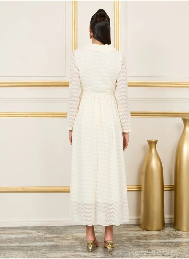 ستايلي Burnout Texture Collared A-Line Maxi Dress