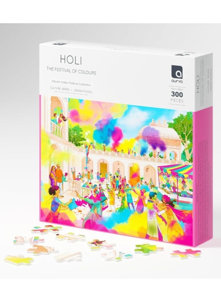 أحجية الصور المقطوعة لمهرجان الألوان هولي، سلسلة الثقافة، مجموعة المهرجانات الهندية النابضة بالحياة، 300 قطعة، 30 سم × 38 سم - Image 1