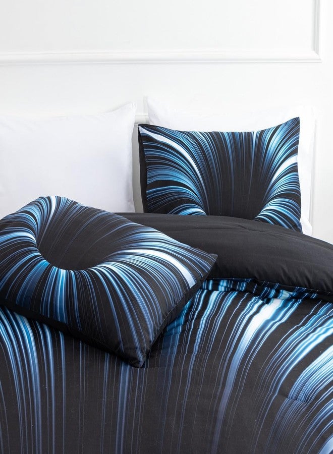 NTBED 3D Abstract Geometric Comforter Set Line Printed Microfiber Bedding Sets for Kids Adult,Blue Queen - Image 4