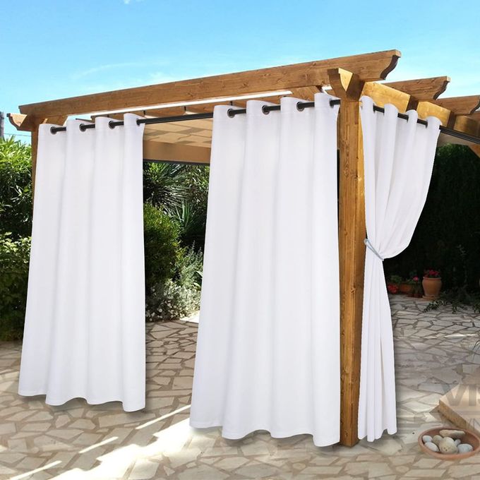 BONZER Waterproof IndoorOutdoor Curtains for Patio Thermal Insulated Sun Blocking Grommet Blackout Curtains for Bedroom Porch Living Room Pergola Cabana 2 Panels 52 x 84 inch White