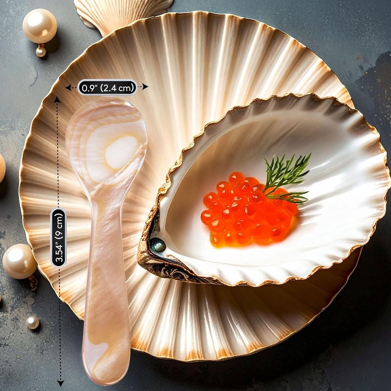 Pacific Secrets Pink Caviar Spoons | Mother of Pearl | Round Handle Hand Crafted | Ice Cream Coffee Kitchen, Restaurant Catering Serving, Wedding, Party, Event Favors & Gifts | 3.54", 9 cm | 2-Pack - Image 2