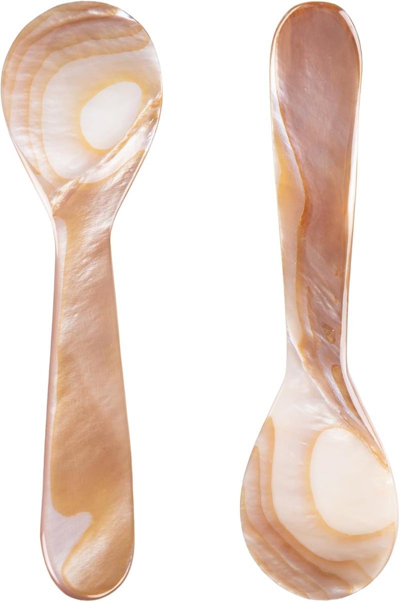 Pacific Secrets Pink Caviar Spoons | Mother of Pearl | Round Handle Hand Crafted | Ice Cream Coffee Kitchen, Restaurant Catering Serving, Wedding, Party, Event Favors & Gifts | 3.54", 9 cm | 2-Pack - Image 1