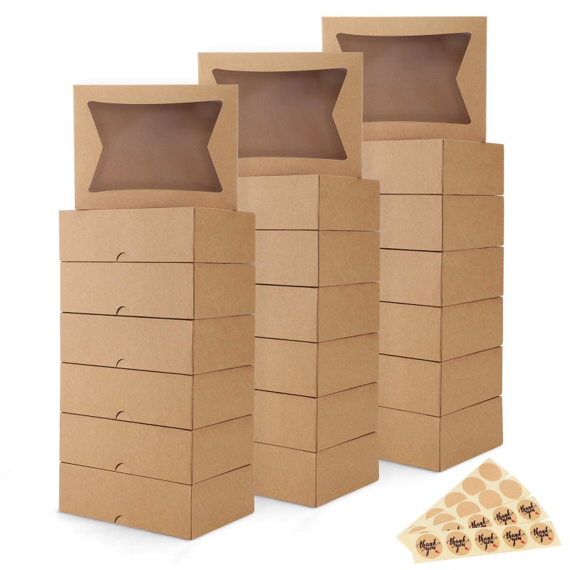 Eupako CookieBoxeswithWindow8x6x25Inhces25pcsAutoPopupBrownTreatBoxes for Bakery Donuts Candy Pastry Cupcakes Biscuits Chocolate Strawberries