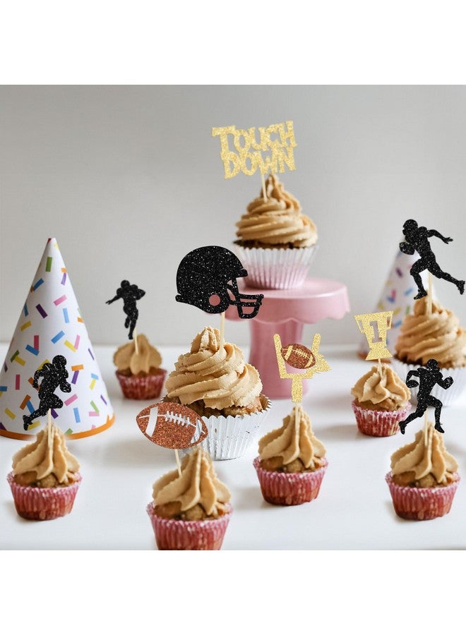 Ephlyn 36Pcs Rugby Ball Cupcake Toppers Glitter Trophy American Football Cupcake Picks Touchdown Player Cake Decorations for Super Bowl Rugby Sports Theme Baby Shower Kids Birthday Party Supplies - Image 5