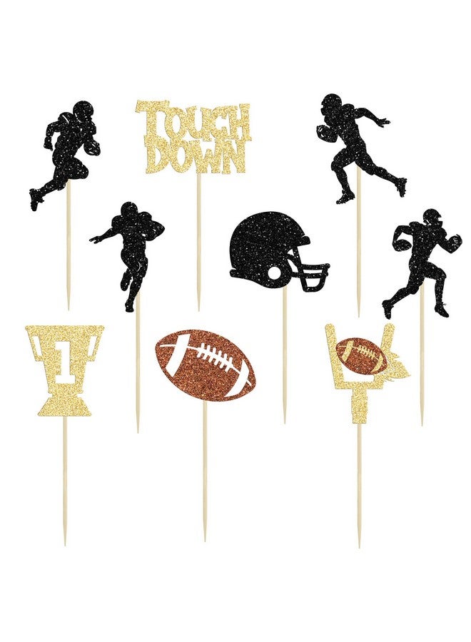 Ephlyn 36Pcs Rugby Ball Cupcake Toppers Glitter Trophy American Football Cupcake Picks Touchdown Player Cake Decorations for Super Bowl Rugby Sports Theme Baby Shower Kids Birthday Party Supplies - Image 3
