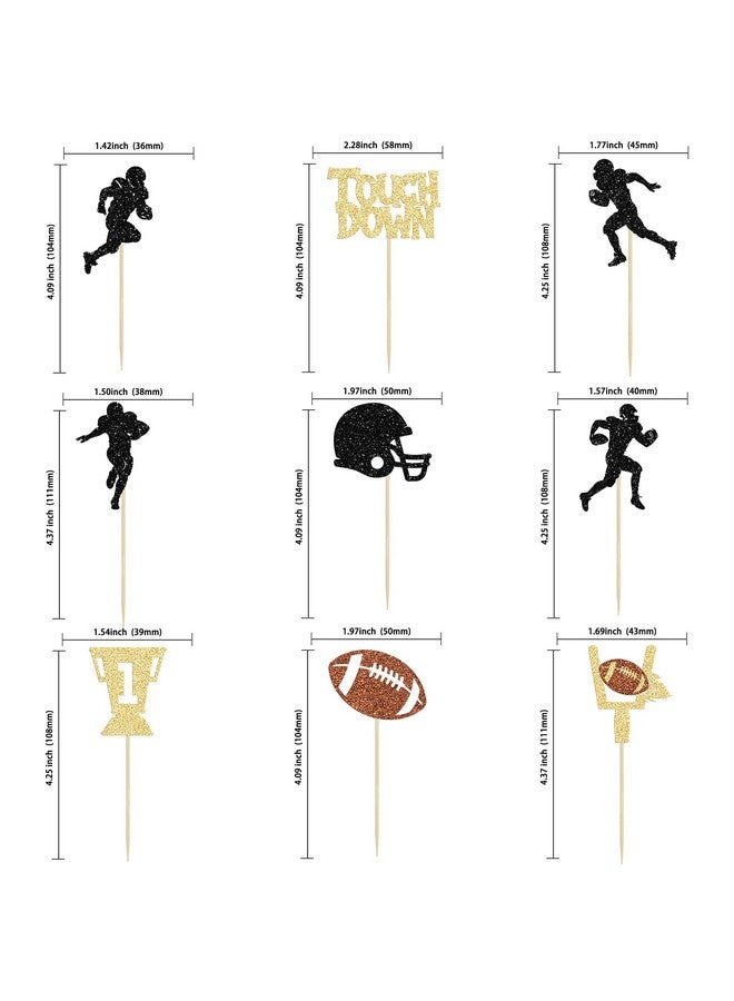 Ephlyn 36Pcs Rugby Ball Cupcake Toppers Glitter Trophy American Football Cupcake Picks Touchdown Player Cake Decorations for Super Bowl Rugby Sports Theme Baby Shower Kids Birthday Party Supplies - Image 2