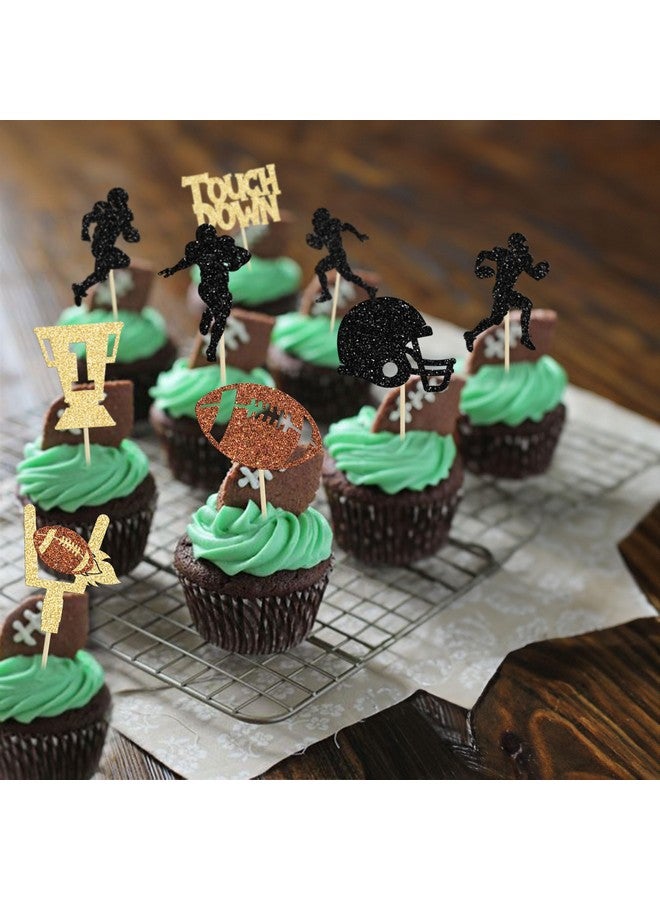 Ephlyn 36Pcs Rugby Ball Cupcake Toppers Glitter Trophy American Football Cupcake Picks Touchdown Player Cake Decorations for Super Bowl Rugby Sports Theme Baby Shower Kids Birthday Party Supplies - Image 4