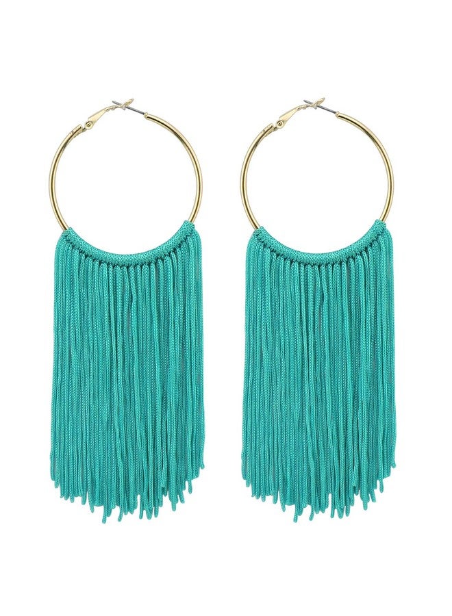 Coiris Hoop Statement Tassels Dangle Drop Earrings For Women (Er1083Teal Blue) - Image 1