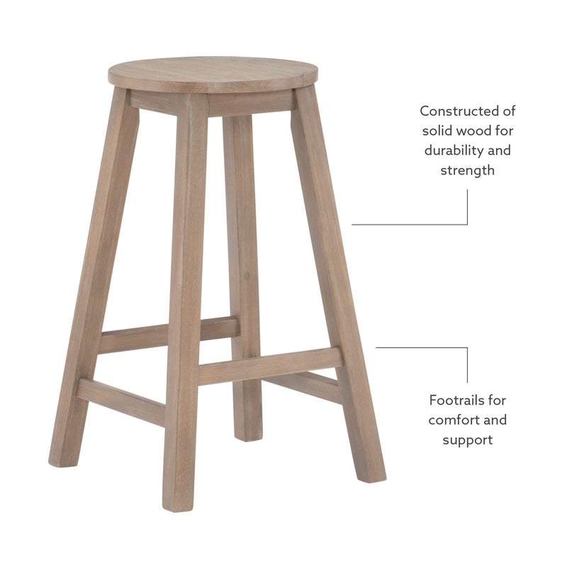 Linon Zeke Grey Wash 24" Counter Stool with Round Seat - Image 5
