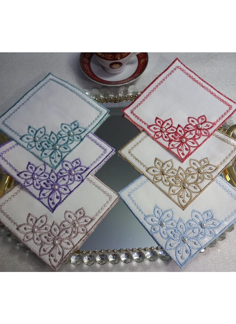 Lady Rio Coffee Side Napkin, Presentation Napkin, Cocktail Napkin, Coffee Presentation Napkin (6 Pieces) with Pearl Detail 