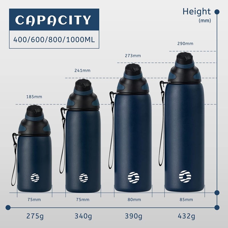 FjBottle زجاجة مياه Fjbottle من الفولاذ المقاوم للصدأ بسعة 600 مل/800 مل/1 لتر/1.5 لتر مع غطاء مغناطيسي، زجاجة مياه معزولة خالية من مادة BPA، زجاجة مياه معدنية رياضية للمشروبات الساخنة والباردة، قارورة مفرغة مانعة للتسرب للصالة الرياضية والعمل والسفر - Image 4