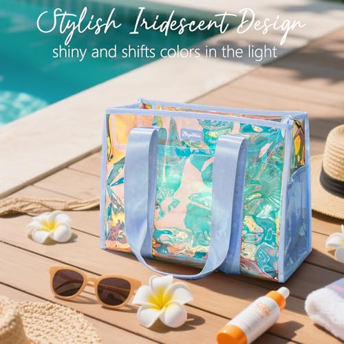 Bagstellar Beach Bags for Women, 3 PCS Large Iridescent Clear Beach Tote Bag with Zipper, Makeup Bag & Waterproof Phone Pouch Case, Sandproof Crossbody Swim Pool Bag Summer Vacation Travel Essentials - Image 4
