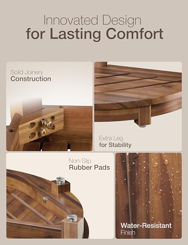 HOLANA 18" Acacia Wood Corner Shower Bench, Corner Shower Stool, Bath Stool with Lower Shelf - Wooden Shower Stool for Inside Shower - Shower Foot Rest (Walnut Color) - Image 3