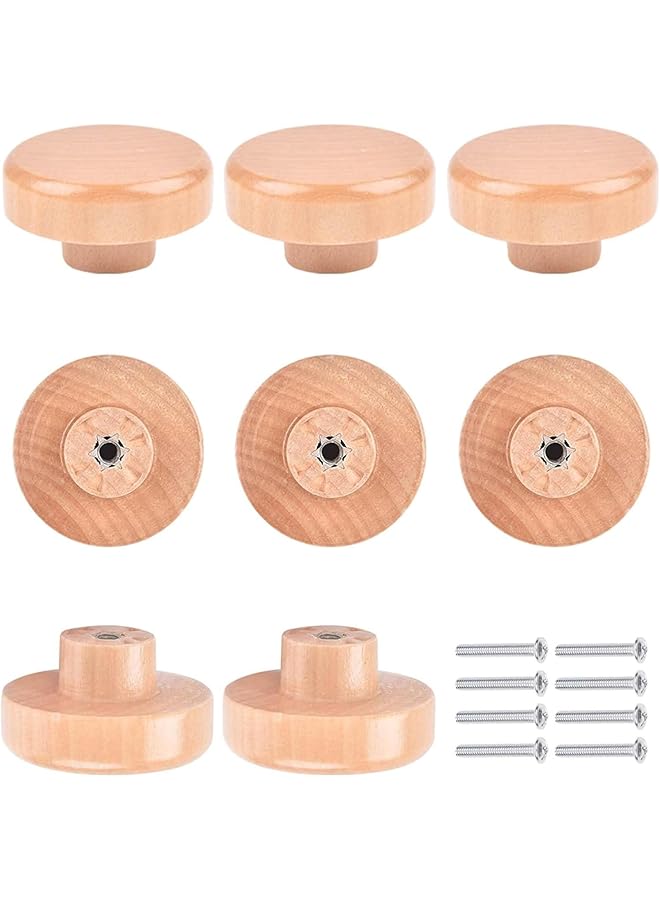 The Bros Wooden Drawer Knobs, 8 PCS Wooden Knobs for Dresser, Flat Top Round Wood Drawer Pulls, Wooden Cabinet Knobs with Screw for Drawer Wardrobe Dresser, Cupboard