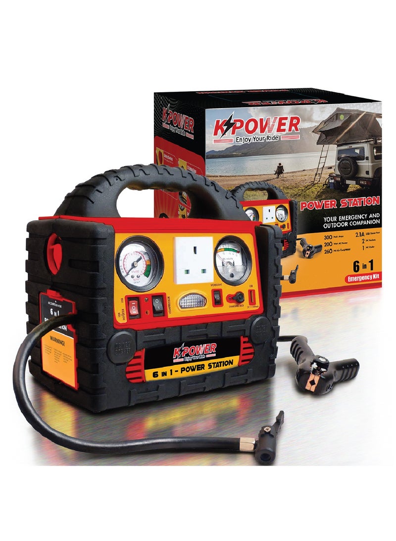 K POWER محطة طاقة احترافية KP-PS-3700 بقدرة 1400 أمبير مع مشغل قفز وضاغط هواء 260 رطل لكل بوصة مربعة - Image 1