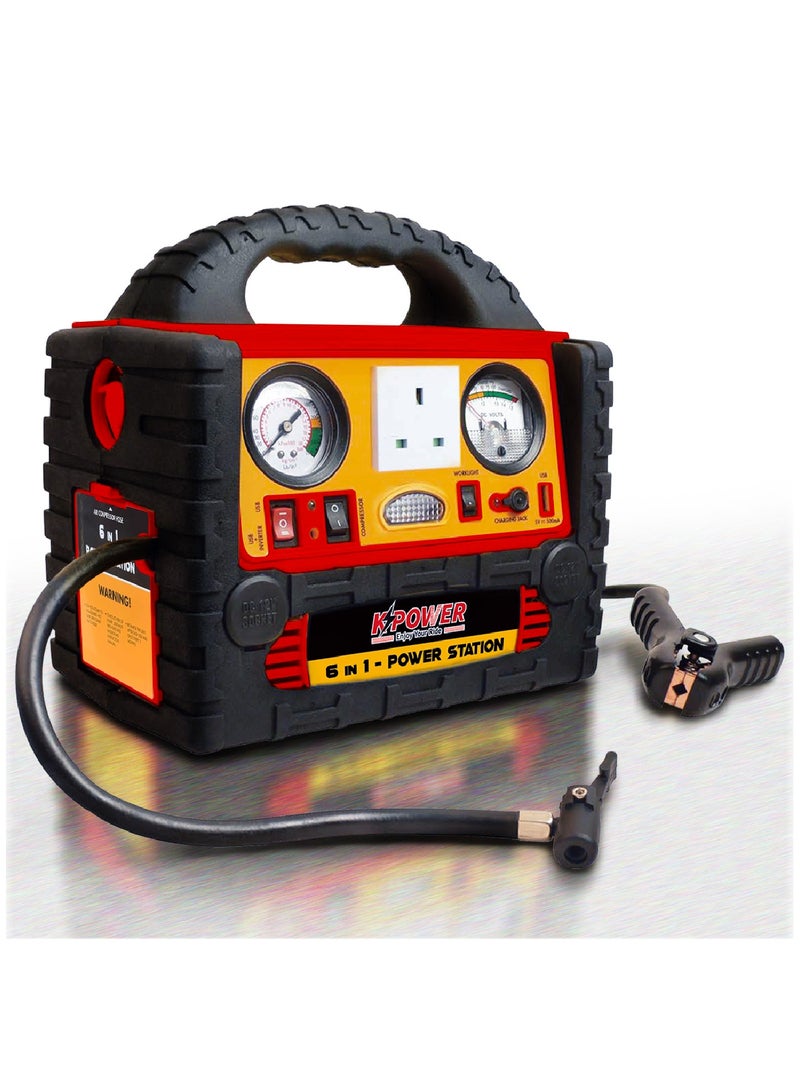 K POWER محطة طاقة احترافية KP-PS-3700 بقدرة 1400 أمبير مع مشغل قفز وضاغط هواء 260 رطل لكل بوصة مربعة - Image 2