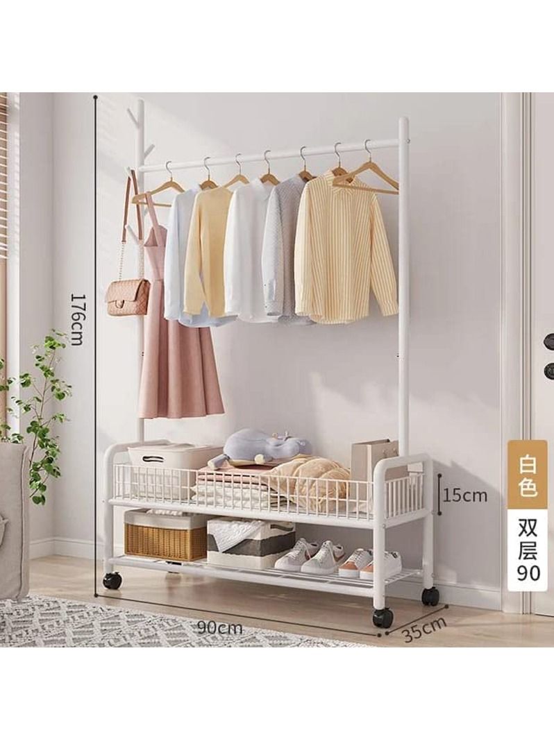Clothes Rack Clothing Rack Garment Rack Rolling Organizer with Wheels Bottom Shelves Double Tiers for Multipurpose - Image 1