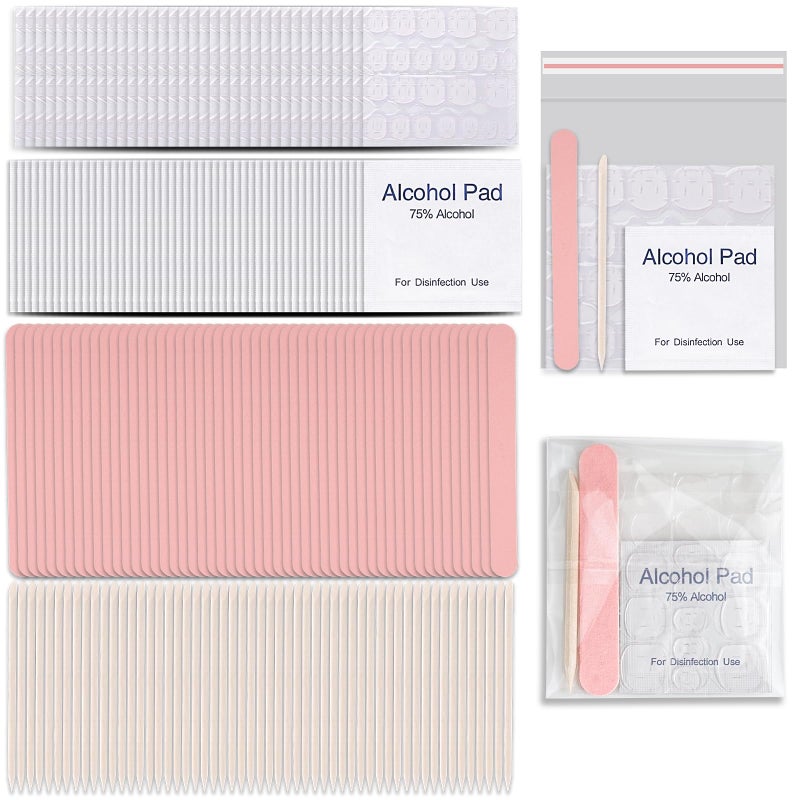 Lokyango 50 Set Disposable Press on Nail Tool Kit, Including 50pcs Nail File, 50pcs Adhesive Nail Tabs, 50pcs Prep Pad, 50pcs Wood Stick, 50pcs OPP Bag, Manicure Nail Prep Kit for Salon Home (50pcs-B-Pink) - Image 1