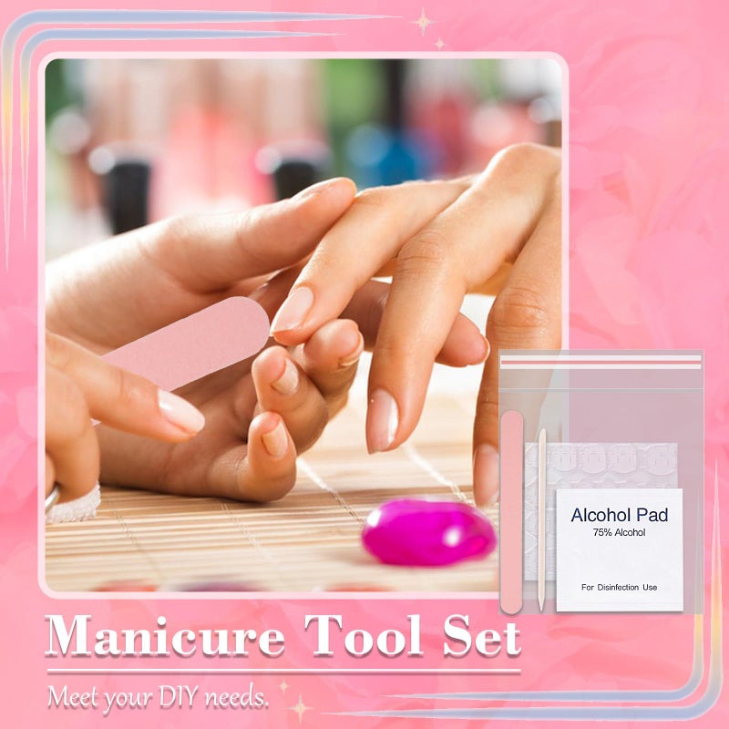 Lokyango 50 Set Disposable Press on Nail Tool Kit, Including 50pcs Nail File, 50pcs Adhesive Nail Tabs, 50pcs Prep Pad, 50pcs Wood Stick, 50pcs OPP Bag, Manicure Nail Prep Kit for Salon Home (50pcs-B-Pink) - Image 4