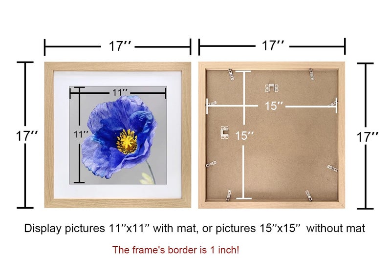 VNVNK 15x15 Frame Natural Wood Color, Perfect for 15x15 Inch Picture without Mat or 11x11 Inch Picture with Mat, Home Wall Decor Picture Frame-1 PCS - Image 5