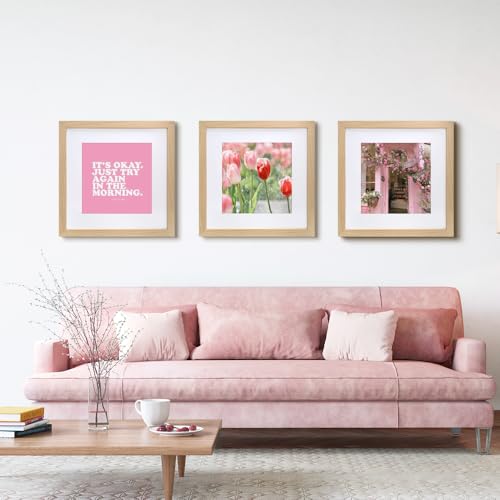 VNVNK 15x15 Frame Natural Wood Color, Perfect for 15x15 Inch Picture without Mat or 11x11 Inch Picture with Mat, Home Wall Decor Picture Frame-1 PCS - Image 2
