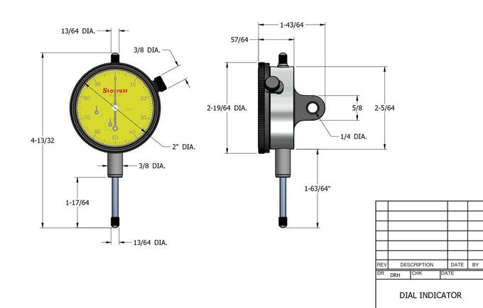Starrett 25 Series Dial Indicator With Jewel Bearings And Lug-On-Center Back Yellow Face, 0-25.0Mm Range, 0-100 Dial Reading, 0.01Mm Graduations 25-881J - Image 3