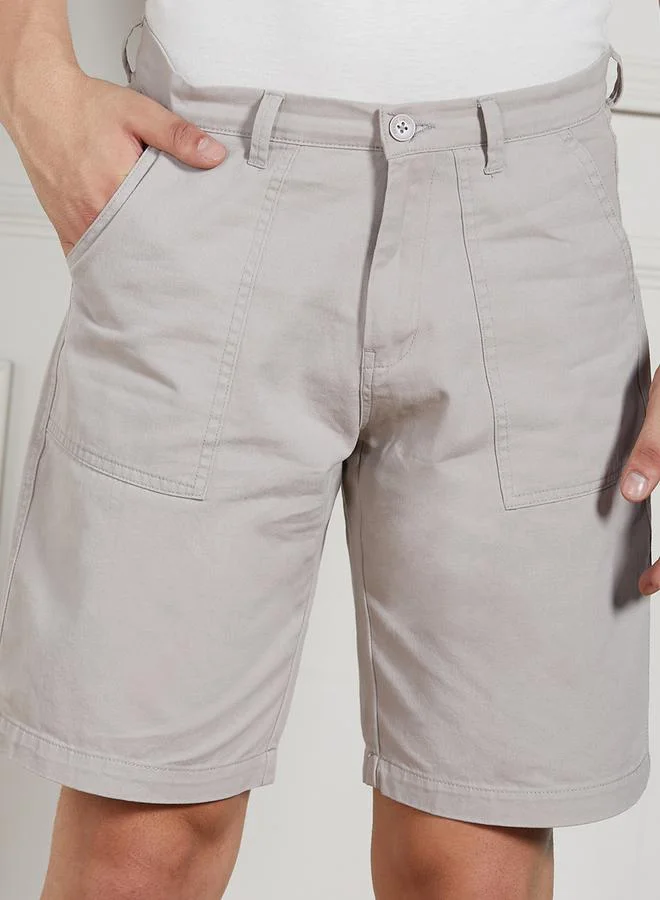Dennis Lingo Solid Relaxed Fit Shorts with Belt Loops by Styli
