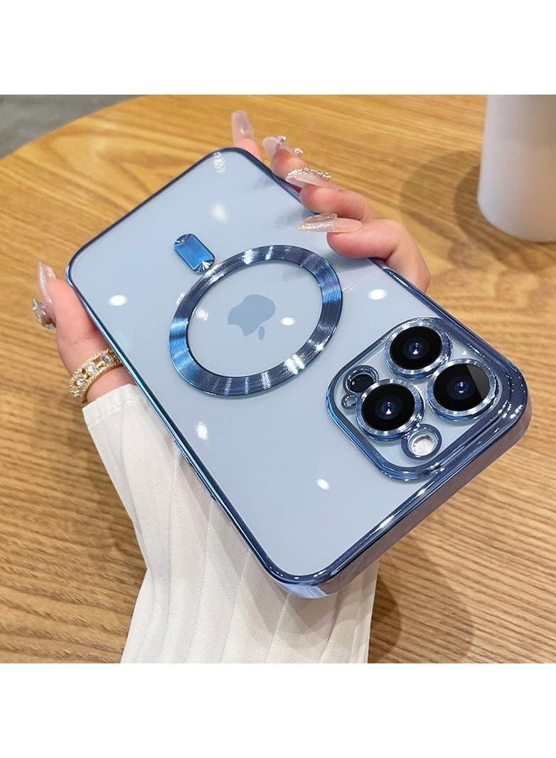 ELTRAZONE حافظة مغناطيسية لجهاز آيفون 14 برو ماكس [متوافقة مع MagSafe] واقي عدسة الكاميرا طلاء فاخر غطاء للنساء والرجال شفاف ناعم TPU مضاد للصدمات - أزرق - Image 2