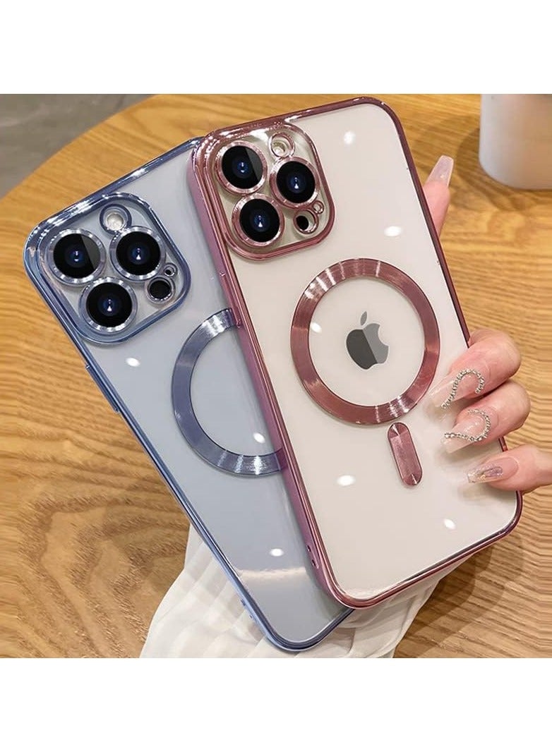 ELTRAZONE حافظة مغناطيسية لجهاز آيفون 14 برو ماكس [متوافقة مع MagSafe] واقي عدسة الكاميرا طلاء فاخر غطاء للنساء والرجال شفاف ناعم TPU مضاد للصدمات - أزرق - Image 3