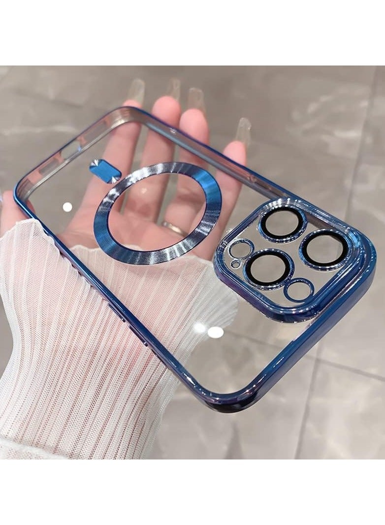 ELTRAZONE حافظة مغناطيسية لجهاز آيفون 14 برو ماكس [متوافقة مع MagSafe] واقي عدسة الكاميرا طلاء فاخر غطاء للنساء والرجال شفاف ناعم TPU مضاد للصدمات - أزرق - Image 4