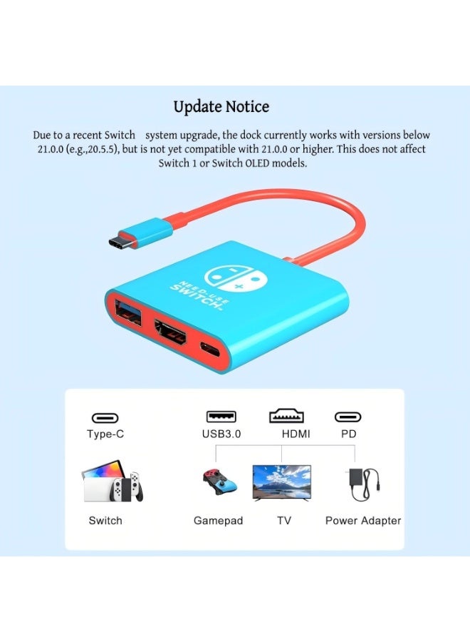 قاعدة توصيل سويتش محمولة مع محول تلفزيون HDMI ومنفذ USB3.0 وشحن PD متوافقة مع Switch OLED وSwitch 2 للسفر والألعاب - Image 5