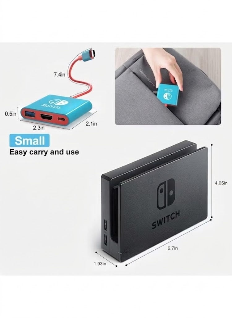 قاعدة توصيل سويتش محمولة مع محول تلفزيون HDMI ومنفذ USB3.0 وشحن PD متوافقة مع Switch OLED وSwitch 2 للسفر والألعاب - Image 4