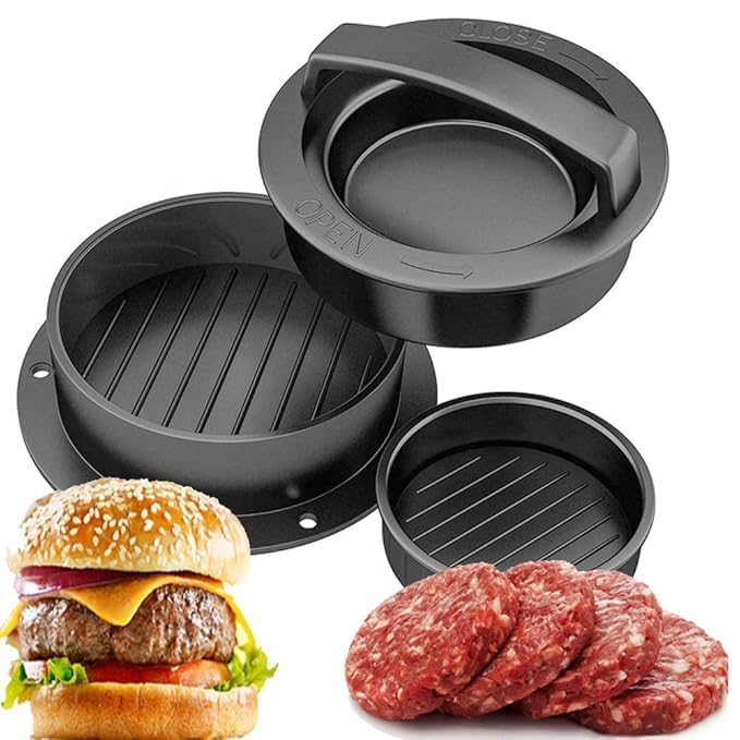 Sevia 3 in 1 Burger Press Hamburger Patty Maker Stuffed Burgers Press for BBQ NonStick Sliders Beef Burger Press Essential Grilling Accessory for Home Cooks Black - Image 1