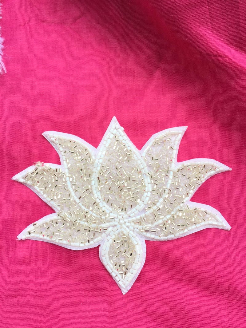 DaSync SYNC white beads cutdana Flower patch nalki pipe cutdana patches 10.5 cm patch for saree decoration,clothes,blouse,dresses,dupatta,choli,chunni,suits,decoration,craft sew or paste on clothes Fabric Beading Applique - Image 3