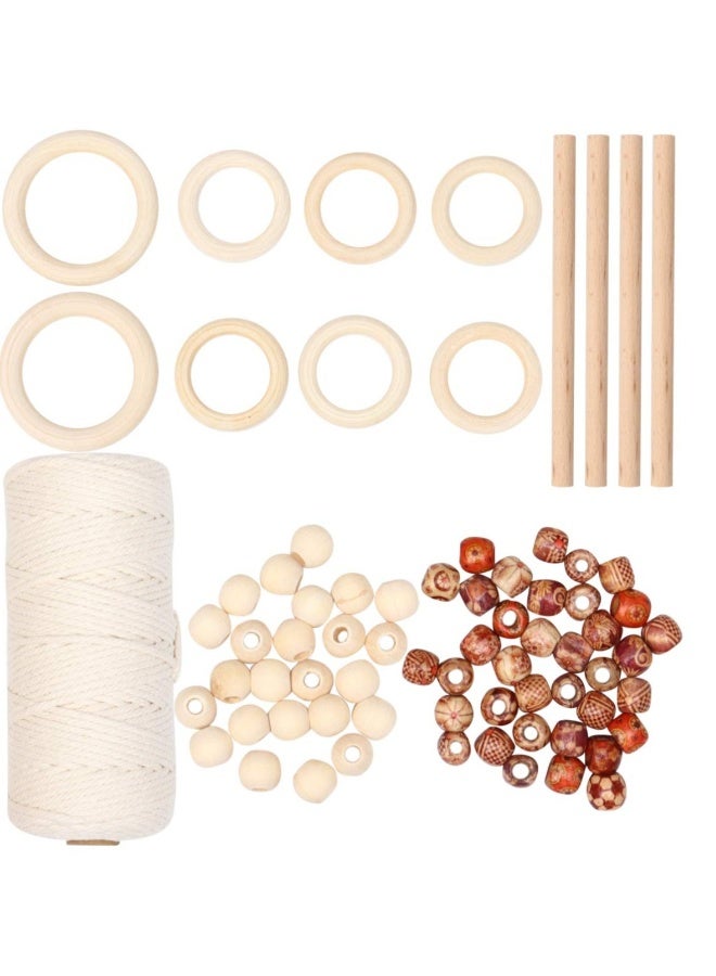 133PCS Macrame Wall Hanging Craft Kit Unfinished Wooden Rings and Beads Cotton Cord, KASTWAVE for Diy Pendant Connectors Jewelry Making - Image 4