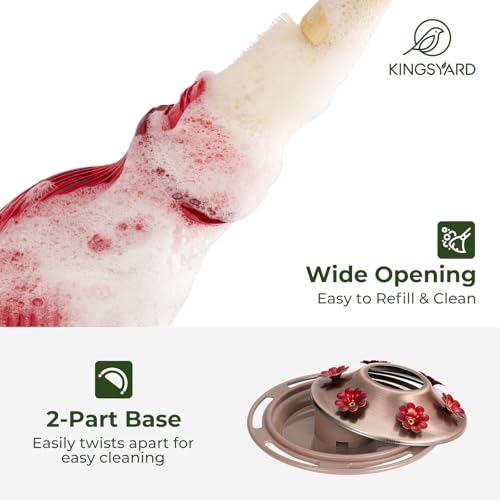 Kingsyard Glass Hummingbird Feeders for Outdoors, 24 oz Hummingbird Nectar Feeder for Garden Decorations with 6 Feeding Ports, Ant Moat Included, Gifts for Women Mom, Easy to Clean & Refill, Red - Image 4