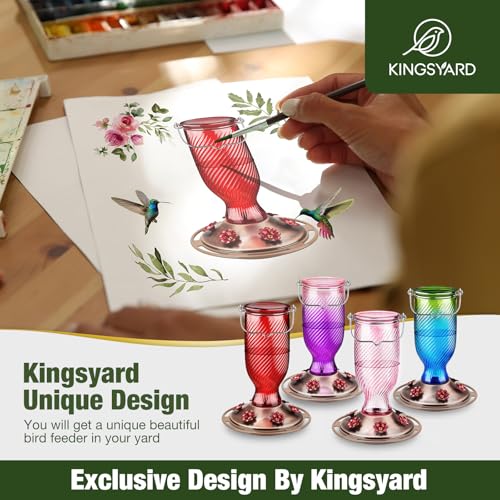 Kingsyard Glass Hummingbird Feeders for Outdoors, 24 oz Hummingbird Nectar Feeder for Garden Decorations with 6 Feeding Ports, Ant Moat Included, Gifts for Women Mom, Easy to Clean & Refill, Red - Image 3